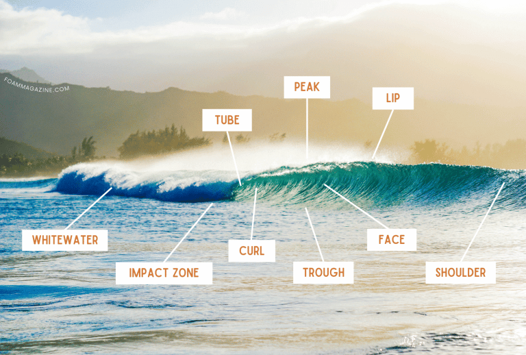 Diagram of all the parts of a wave, with labels